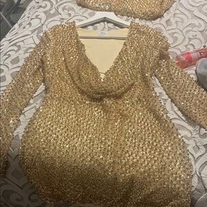 Elegant Long Sleeve Gold Sequin Dress